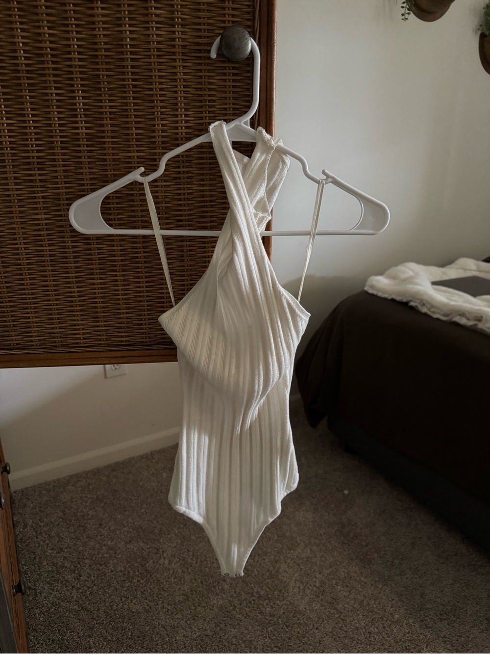 Abercrombie & Fitch Cream Ribbed Cross-Front One-Shoulder Bodysuit
